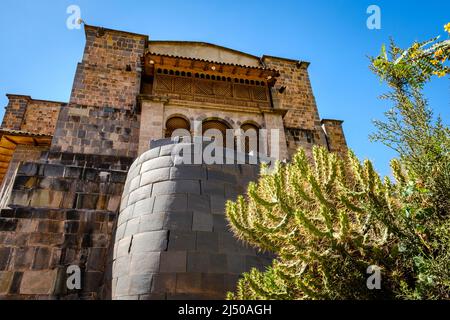 Kloster von Santo Domingo Inka Gärten, Kirche erbaut auf dem Coricancha Goldenen Tempel Inka antike Ruinen in Cusco, Cuzco, Heiliges Tal, Peru Stockfoto