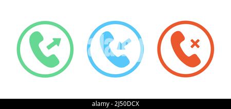 Symbole für Telefongespräche. Symbole für Telefonanruf, eingehende, ausgehende und verpasste Anrufe. Vektorgrafik Stock Vektor