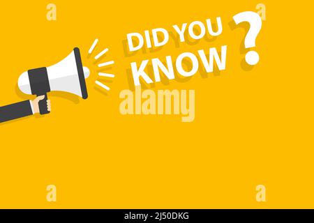 Hand hält Megaphon mit Wussten Sie, Sprechblasenbanner-Vektor mit Kopieplatz für Unternehmen, Marketing, Flyer, Banner, Präsentationen und poste Stock Vektor