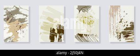 Trendiges Set von Aquarell minimalistischen abstrakten handgemalten Illustrationen. Abstrakte Kompositionen kritzeln verschiedene Formen. Ideal für Design Wanddekoration Stock Vektor
