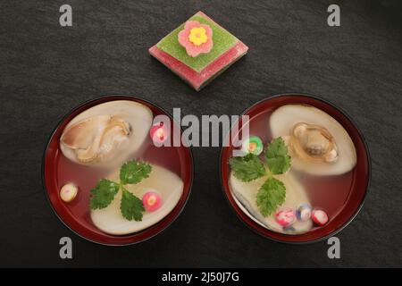 Suimono (japanische Suppe) von Hamaguri Clam Stockfoto