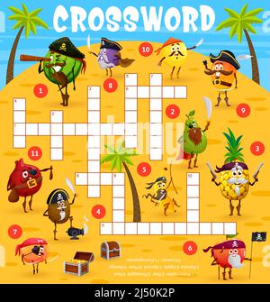 Cartoon lustige Frucht Piraten Charaktere auf der Insel