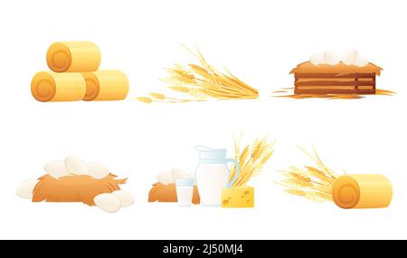 Set von Landobjekten für Farm oder rancho Vektor-Illustration auf weißem Hintergrund Stock Vektor