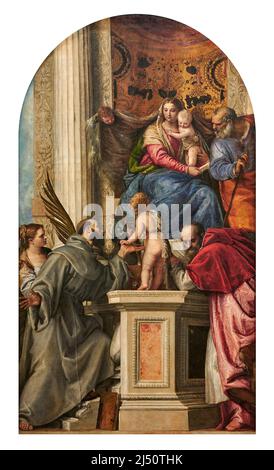 Madonna col Bambino con S. Giuseppe, S. Francesco d’ Assisi, S. Giovannino e una santa martire - olio su tela - Paolo Caliari detto Veronese - 1562 Stockfoto