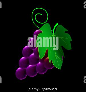 Trauben reif, Ast ganz frisch, schwarze Farbe, Ikone. Vektor-Illustration Maschine slot Symbol Cartoon Karikatur Stock Vektor