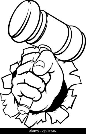 Faust Hand Richter Hammer Hammer Cartoon Stock Vektor