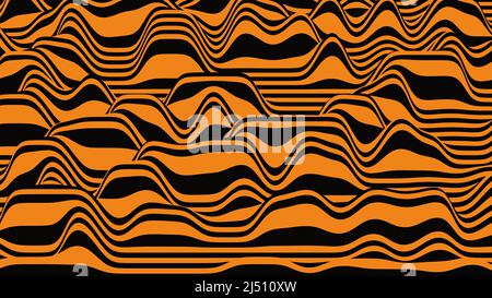 Retro-Tiger-Streifen verzerrten Hintergrund. Prozeduraler Vintage-Welligkeit-Hintergrund mit optischem Illusionseffekt Stock Vektor