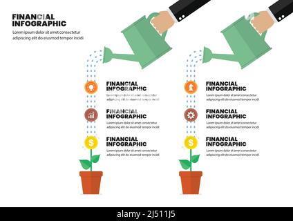 Infografik zur handbewässerungsreichen Geldanlage. Vektorgrafik Finanzkonzept Stock Vektor