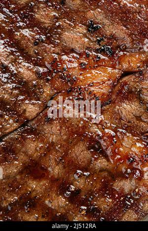 Nahaufnahme der Textur des gegrillten Rindersteaks Stockfoto