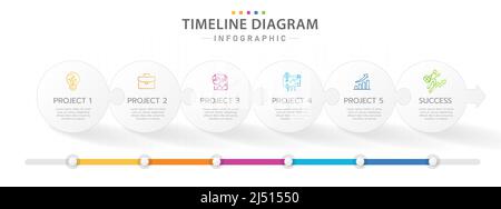 Infografik-Vorlage für Unternehmen. 6 Schritte moderner Timeline-Diagramm-Kalender mit Puzzle-Konzept, Präsentationsvektor Infografik. Stock Vektor