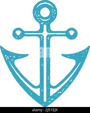 Klassische Schiff Anker schräg scharfe Kanten nautischen Symbol blau Grunge Textur Vektor Illustration. Ausrüstung von Seeschiffen für Schutzstationen Stock Vektor