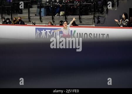 Jia SHIN (Kor), während des Freilaufens der Frauen, bei den ISU-Junioren-Eiskunstlauf-Weltmeisterschaften 2022, in der Tondiraba Ice Hall, am 17. April 2022 in Tallinn, Estland. Quelle: Raniero Corbelletti/AFLO/Alamy Live News Stockfoto