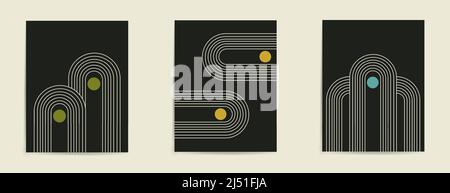 Modernes abstraktes Cover-Set, minimalistisches Cover-Design. Moderner minimalistischer Kunstdruck aus der Mitte des Jahrhunderts. Boho-Wanddekoration. Farbenfroher geometrischer Hintergrund, Vektor Stock Vektor