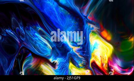 Fluide Liquide Art Acrylöl malt Textur. Abstrakter Mischeffekt im Hintergrund. Flüssiges Acryl Kunstwerk fließt Spritzer. Flüssige Kunsttextur Stockfoto