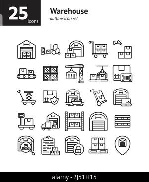 Symbolsatz für Lagerübersicht. Vektor und Illustration. Stock Vektor
