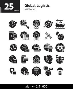 Global Logistic Solid-Symbolsatz. Vektor und Illustration. Stock Vektor