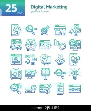 Gradientensymbol für digitales Marketing eingestellt. Vektor und Illustration. Stock Vektor