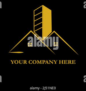 Immobilienlogo. Luxus Immobilien Logo Illustration mit Golddach auf schwarzem Hintergrund. Stock Vektor