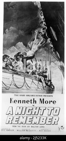 US 3 Sheet Poster Artwork for KENNETH MORE in A NIGHT TO REMEMBER 1958 Regisseur ROY WARD BAKER Buch Walter Lord Drehbuch Eric Ambler Musik William Alwyn Produzent William MacQuitty The Rank Organization Stockfoto