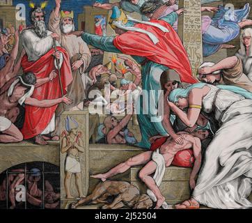 Der Tod des Erstgeborenen und der Realisten der Israeliten. Exodus. 12:29 Uhr. Stich von Julius Schnorr von Carolsfeld (1794-1872) Stockfoto
