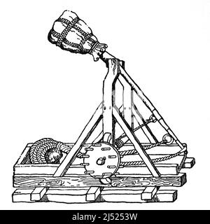 Ballista. Belagerungs-Motor. 14. Jahrhundert. Gravur. Stockfoto