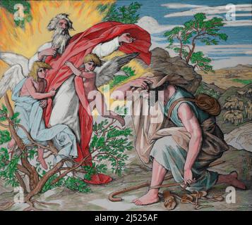 Moses am brennenden Bush.. Exodus. Stich von Julius Schnorr von Carolsfeld (1794-1872) Stockfoto