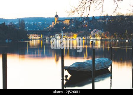 Mittelalterliche Stadt Schaffhausen, Munot Festung und Rhein Stockfoto