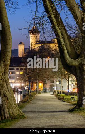 Mittelalterliche Stadt Schaffhausen, Munot Festung und Rhein Stockfoto