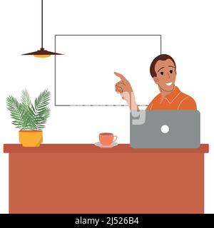 Männlicher Büroangestellter, der sich auf eine Präsentation vorbereitete. Stock Vektor