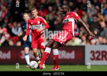 MIDDLESBROUGH, GROSSBRITANNIEN. APR 18. Middlesbroughs Souleymane Bamba während des Sky Bet Championship-Spiels zwischen Middlesbrough und Huddersfield Town am Montag, den 18.. April 2022 im Riverside Stadium, Middlesbrough. (Kredit: Mark Fletcher | MI News) Kredit: MI Nachrichten & Sport /Alamy Live News Stockfoto