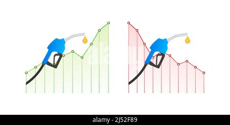 Anstieg und Rückgang der Ölmarktpreise. Ölfässer. Weltweite Inflation. Vektorgrafik. Stock Vektor