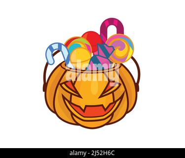 Halloween Kürbis Eimer mit Süßigkeiten Illustration Vektor Stock Vektor