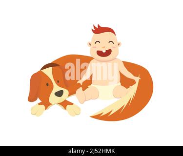 Baby sitzt zusammen mit Hund Illustration Vektor Stock Vektor