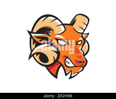 Böse Bighorn Ziege oder Berg Ziege Kopf Maskottchen und Illustration Vektor Stock Vektor