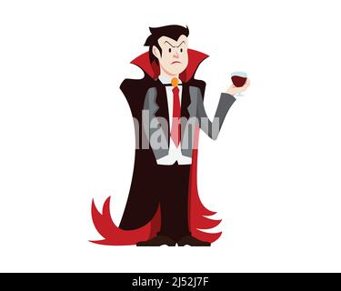 Detaillierte Dracula hält ein Glas Blut Illustration Vektor Stock Vektor