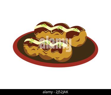 Takoyaki auf der Platte Illustration Vektor Stock Vektor