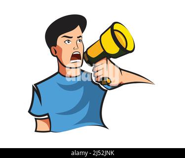 Mann protestierenden Holding Megaphon Illustration mit Cartoon Style Vector Stock Vektor