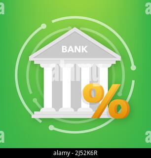 Bankeinzahlung und Prozentzeichen. Online-Banking. Finanzielle Investitionen des Unternehmens. Vektorgrafik. Stock Vektor