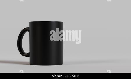 Schwarzer Becher mit weißem Hintergrund Mockup - 3D Render. Stockfoto