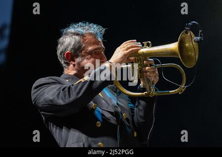 Verona, Italien. 30. Juni 2021. Das Bild zeigt Paolo Fresu während der Aufführung am Teatro Romano in Verona zum Rumours Festival 2021 Stockfoto