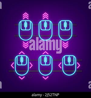 Neonsymbol der scrollenden Maus. Landing Page. Computermaus. Vektorgrafik. Stock Vektor