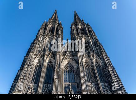 Kölner Dom, Blick nach Westen façade, auf den Nordturm Köln, Deutschland, Stockfoto