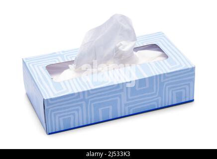 Gesichtsgewebe Box Ausschnitt auf Weiß. Stockfoto