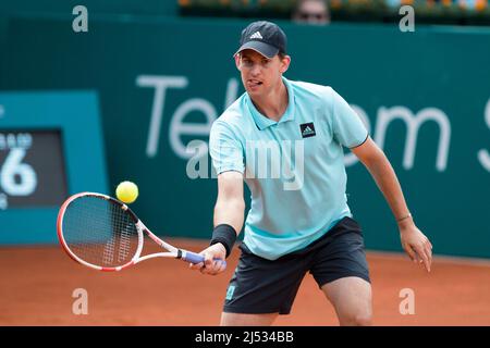 Belgrad, Serbien, 19.. April 2022. Dominic Thiem aus Österreich im Einsatz gegen John Millman aus Australien während des zweiten Tages des Serbia Open ATP 250 Turniers während des zweiten Tages des Serbia Open ATP 250 Turniers im Novak Tennis Center in Belgrad, Serbien. 19. April 2022. Kredit: Nikola Krstic/Alamy Stockfoto