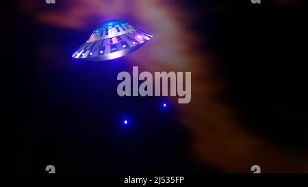 UFO. Nicht Identifiziertes Fliegendes Objekt. Fliegende Untertasse. Stockfoto