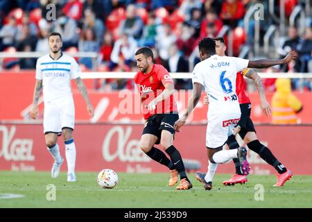 Palma de Mallorca, Spanien. 19. April 2022. Dani Rodriguez (Mallorca) Fußball: Spanisches Spiel 'La Liga Santander' zwischen RCD Mallorca 2-1 Deportivo Alaves beim Visit Mallorca Estadi in Palma de Mallorca, Spanien. Quelle: Mutsu Kawamori/AFLO/Alamy Live News Stockfoto