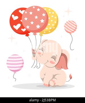 Niedliches Baby Elefant mit Luftballons Stock Vektor