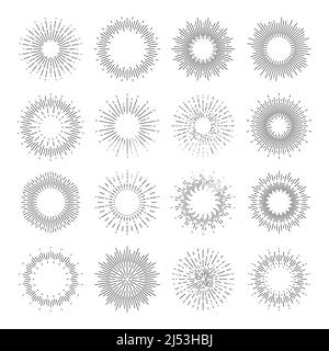Starburst, Sunburst und Star Burst Licht der Sonnenstrahlen Linien, Vektor-Rektor radialen Glanz. Starbursts und Sunbursts kreisen mit Sonnenstrahl-Licht oder linearen Sonnenstrahlen von funkelndem Sonnenlicht platzt Stock Vektor