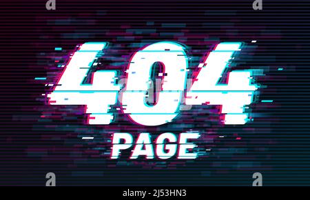 404-seitiger Glitch-Effekt, nicht gefundener Fehlervektor-Hintergrund des Computerbildschirms oder der Internet-Website mit Neon-Pixel-Rauschen. TV statisch, schlechtes Signal und verlorene Signalstrukturen mit verzerrten Buchstaben Stock Vektor