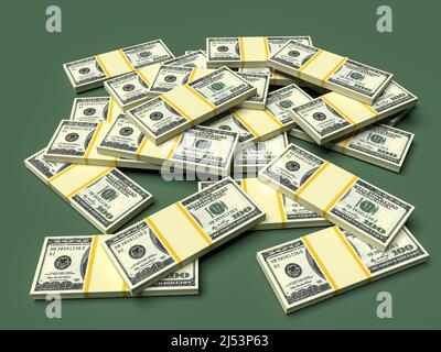 Große Geldstapel aus Dollar. Konzept der US-Dollar-Finanzierung. 3D Rendern Stockfoto